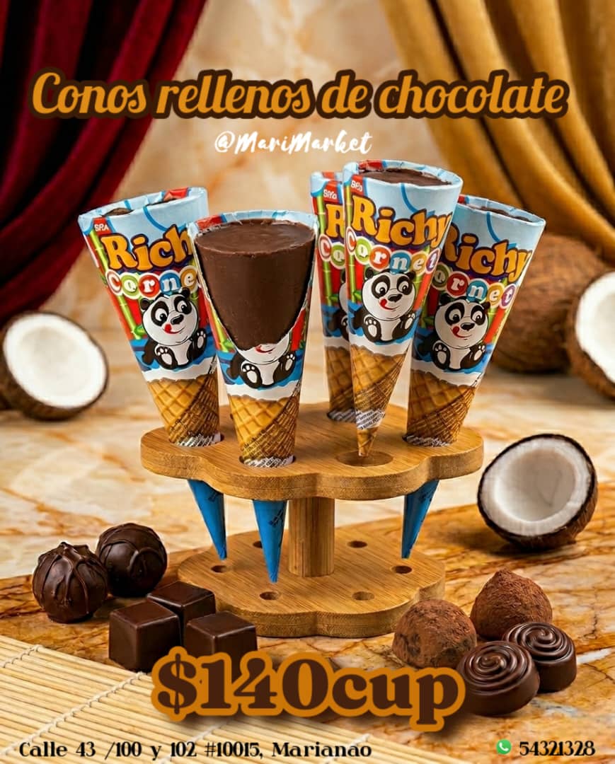 Conos rellenos de chocolate